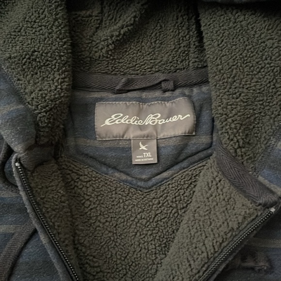 EUC Men’s Eddie Bauer Blue Striped Sherpa Lined Zip Up Jacket Size XL Tall - Picture 3 of 9
